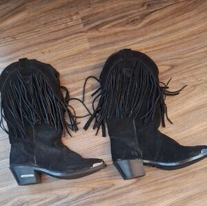 Harley-Davidson Black Suede Fringe Western Ankle Boots - Women